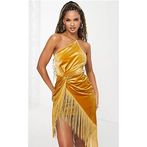 Robe Sexy En Velours Dos Nu Pour Femme Ourlet À Franges Asymétrique Épaules Dénudées Élégante Soirée Cocktail
