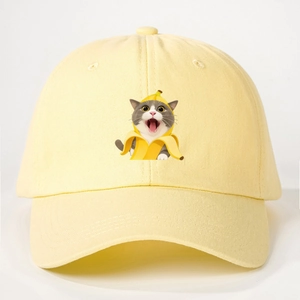 Hellgelbe Baseballkappe mit Bananenkatzen-Aufdruck, klassisches 6-Panel-Design aus Baumwolle