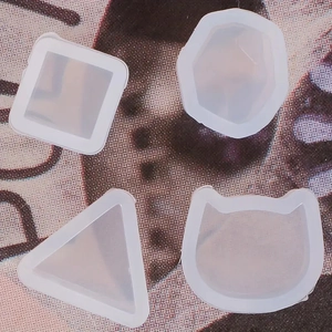 Translucent silicone resin molds in square, triangle, and cat shapes for DIY jewelry making