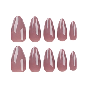 Glossy almond-shaped press-on nails in dusty rose pink color, 10 pieces set