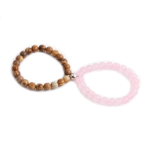 Detail of 8mm picture jasper and frosted rose quartz magnetic couples bracelets