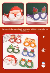 Détail de 6 lunettes de Noël en papier aux motifs festifs variés et couleurs vives