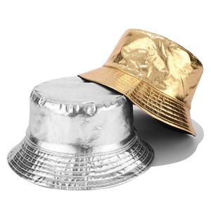 Metallic Reversible Bucket Hat Canvas Foil Coating Shiny Foldable Outdoor Sun Protection Fashion Streetwear Unisex
