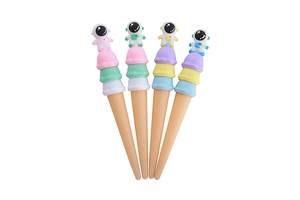 Creatieve gelpennen in de vorm van een ijshoorntje met astronaut in diverse pastelkleuren