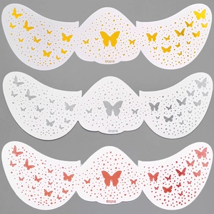 Detailed view of K92018 butterfly freckle stickers in gold silver and pink glitter colors