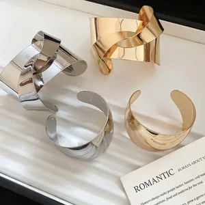 Metallic Cuff Bracelet Knotted Twisted Open Bangle High Polish Mirror Finish Minimalist Fashion Jewelry For Women