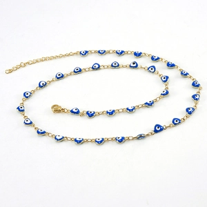18K gold plated stainless steel bracelet with blue heart-shaped Evil Eye charms