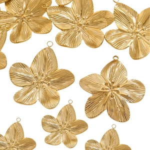 Golden stainless steel five-petal flower charms for DIY jewelry making necklaces and earrings
