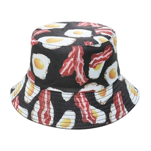 Fried Egg And Bacon Food Print Bucket Hat Polyester Foldable Sun Protection Fisherman Hat Men Women Casual Outdoor