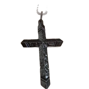 Collier croix pour homme en acier inoxydable noir style punk avec incrustation texturée