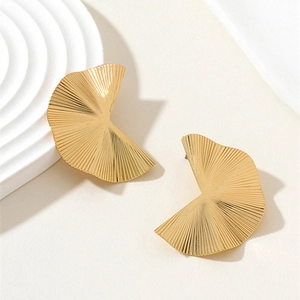 Minimalist gold folded fan earrings with unique pleated texture for a chic fashion style