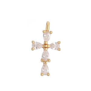 S925 sterling silver gold cross pendant with five teardrop-shaped sparkling zircons