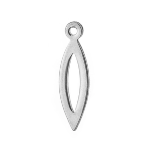 Silver stainless steel oval pendant with hollow center and loop for jewelry making