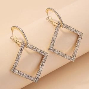 Orecchini Pendenti Quadrati Geometrici Con Strass E Perno In Argento Sterling 925 Per Donna Moda Lusso