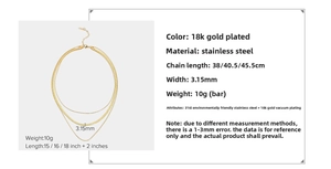 Detailed size and material specs for the 18K gold plated stainless steel layered necklace