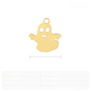 Detail view of gold stainless steel ghost pendant with precise size and weight dimensions