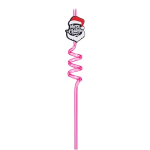 Pink spiral Christmas straw featuring Santa Claus with Merry Christmas everyone text