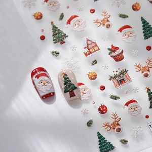 Autocollants nail art Noël 3D avec motifs de Père Noël, rennes et flocons de neige