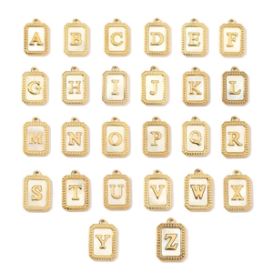 Alphabet Letter Pendant Stainless Steel Shell Rectangle Vintage French Style Jewelry Making Accessory For DIY
