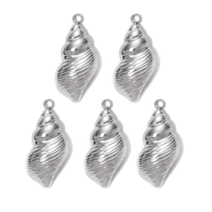 Five pieces of 304 stainless steel silver shell pendants with realistic metallic texture