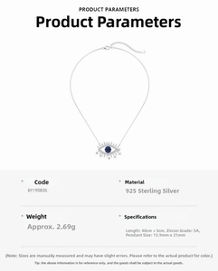 Macro detail of S925 sterling silver evil eye necklace with blue zircon and black crystals