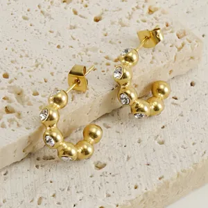 Boucles D'oreilles Créoles En U Pour Femmes Acier Inoxydable Plaqué Or 18K Zircone Cubique Géométrique