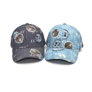 Men's retro denim baseball caps with vintage graphic prints and speed rebels patterns