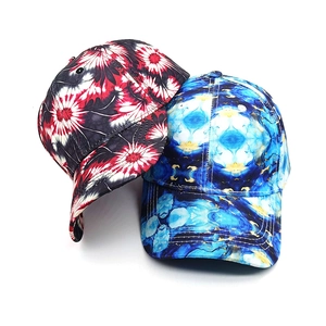 Tie-dye baseball caps with floral and marble prints for outdoor sun protection