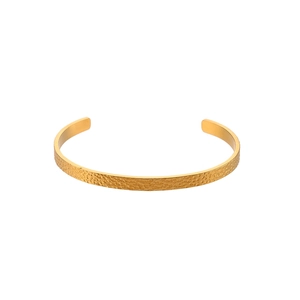 Minimalist 18K gold-plated stainless steel open bangle with hammered texture finish