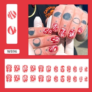 Short red and white snake pattern press-on nails set with 24 pieces for Halloween