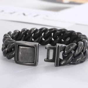 Punk vintage silver hammered texture stainless steel Cuban link bracelet for men
