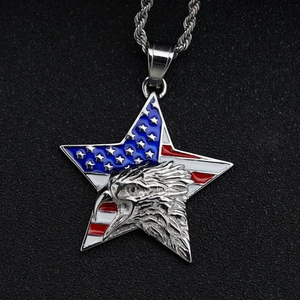 Hip hop star pendant featuring eagle and American flag enamel on steel chain