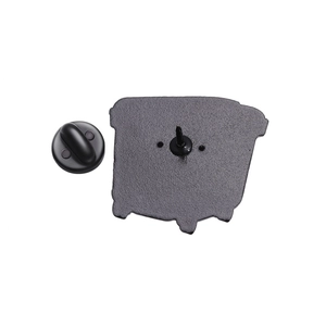 Back view of pink cartoon coffee machine alloy brooch with black rubber clutch backing