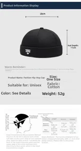 Size chart for cotton miki hat showing dimensions and head circumference measurements