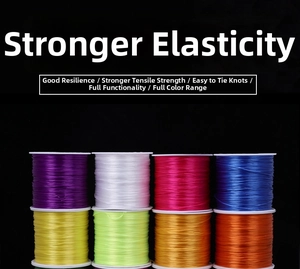 Macro detail of high-elastic multi-color crystal stretch cords for DIY jewelry making