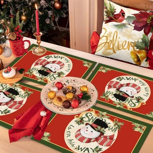 Set of 4 Christmas snowman placemats in red and green for festive table decor