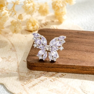 Exquisite butterfly cartilage stud earrings with silver metal and purple zircon inlay