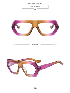 Vorder- und Seitenansicht der übergroßen tee-lila Verlauf-Sechseck-Sonnenbrille im Retro-Stil
