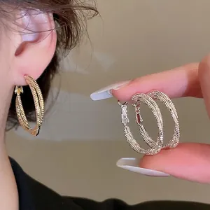 Twisted Texture Double Hoop Earrings With 925 Sterling Silver Earring Post Copper Geometric Fashion Jewelry For Women