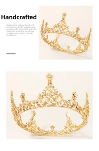 Close-up of golden bridal crown featuring intricate flower patterns and inlaid crystals