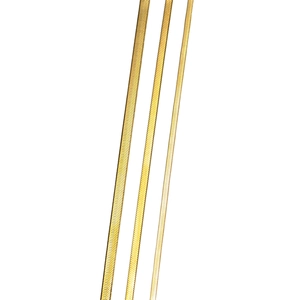 Detailed view of three tiered gold stainless steel flat snake bone necklaces in varied widths