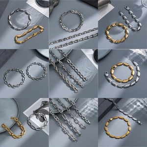 Stainless Steel Chain Bracelet Hip Hop Punk Industrial Style Geometric Link Wristband For Men Women Jewelry Gift