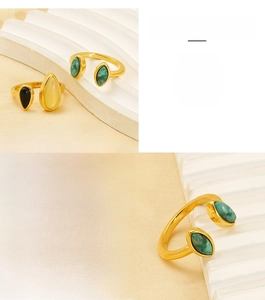 Détail de la bague en acier inoxydable plaqué or 18 carats avec pierres naturelles