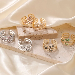 Butterfly Adjustable Ring Multi Layer Copper Alloy Cubic Zirconia Fashion Jewelry For Women