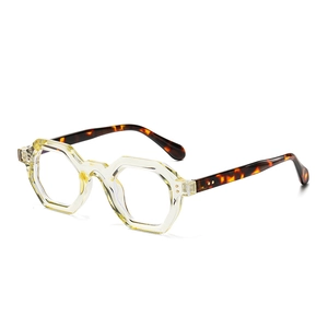 Polygon hexagon sunglasses with transparent frames and tortoise pattern legs for outdoor style