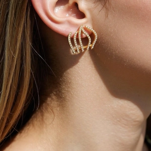 Stainless Steel Stud Earrings For Women With Rhinestone Curved Claw Lines Fashion Jewelry Non Fading