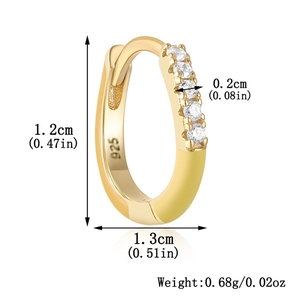 Detailed size chart of S925 sterling silver hoop earring with cubic zirconia and 925 stamp