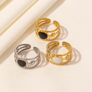 304 Stainless Steel Heart Enamel Open Ring For Women Minimalist Fashion Adjustable Gold Silver Polished Trendy Finger Jewelry