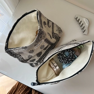 Vintage paisley print cotton linen makeup bag set with zipper for women organizers