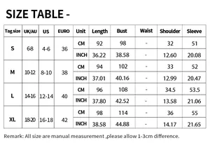 Guide des tailles détaillé pour robe d'été imprimée à col en V avec mesures US et EU